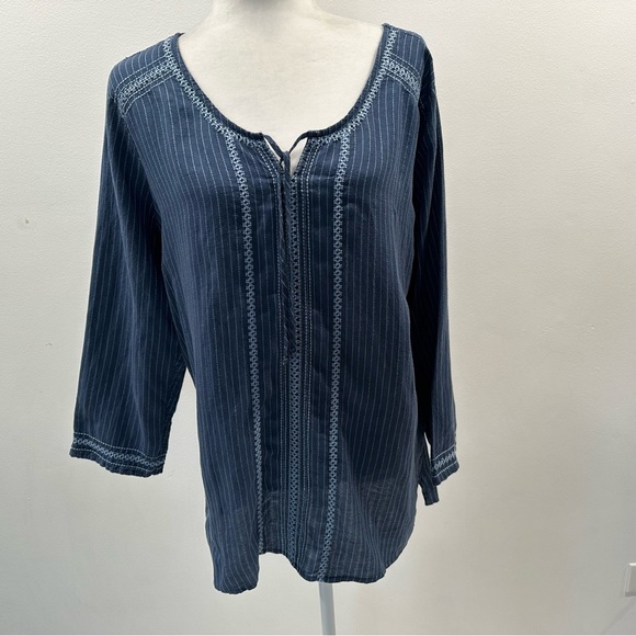 Eddie Bauer Tops - Eddie Bauer Navy Blue Pinstripe Peasant Tunic